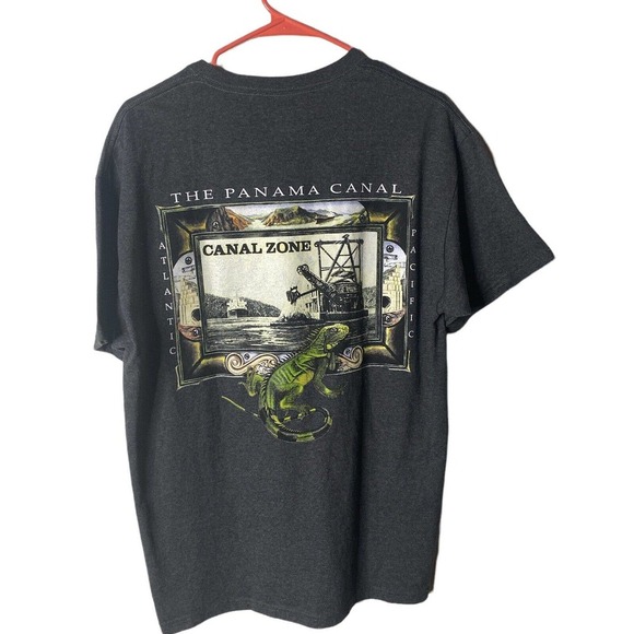 Vtg Panama Canal Trading Company Iguana T Shirt Mens SZ L Unisex Gray - Picture 1 of 7